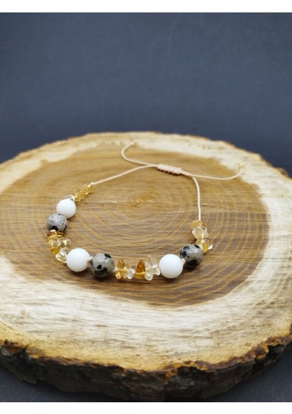 Para Enerjisi Kırık Sitrin Taşı, Jade ve Jasper Taşı El Yapımı Makrome Doğal Taş Bileklik fırsatları