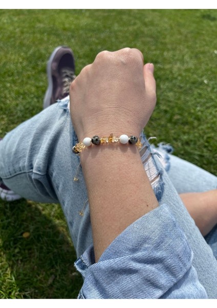 Para Enerjisi Kırık Sitrin Taşı, Jade ve Jasper Taşı El Yapımı Makrome Doğal Taş Bileklik indirimleri