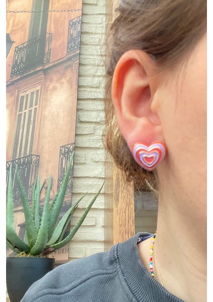 028 2501 Yeşil Kalp 3 Boyutlu Küpe Renkli Tek Ebat