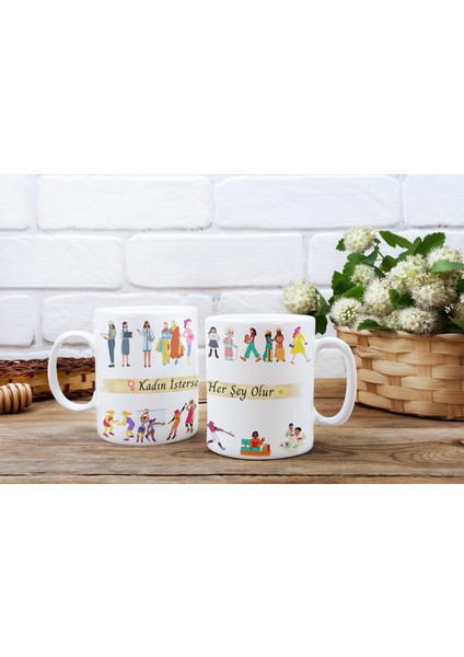 Kadın Isterse Her Şey Olur 8 Mart Kadınlar Günü Baskılı Hediyelik Kupa Bardak modelleri