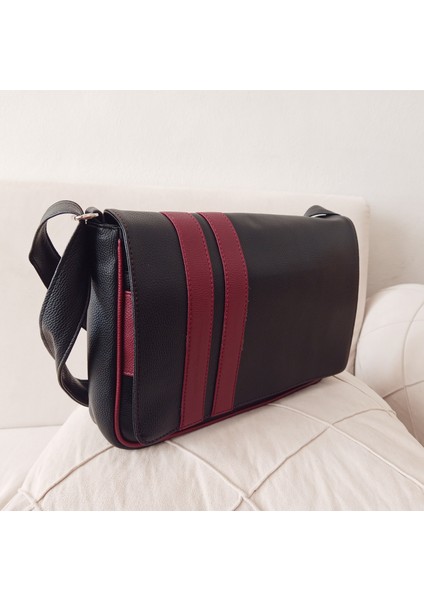 Kaliteli Suni Deri Unisex Askılı Omuz Çantası Evrak Çantası Postacı Çantası 35X25X8 Siyah Bordo