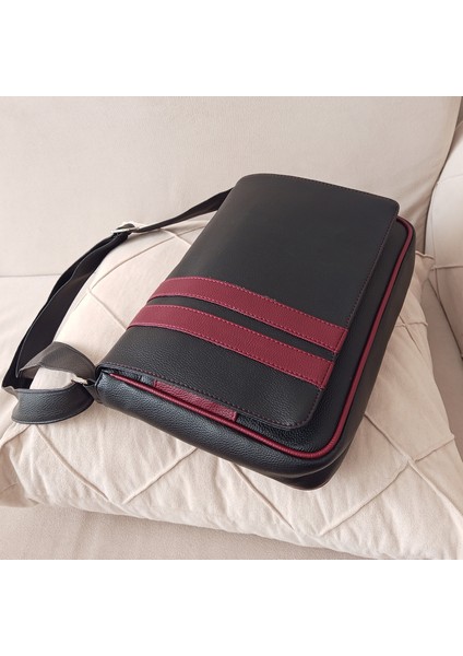 Kaliteli Suni Deri Unisex Askılı Omuz Çantası Evrak Çantası Postacı Çantası 35X25X8 Siyah Bordo fırsatları