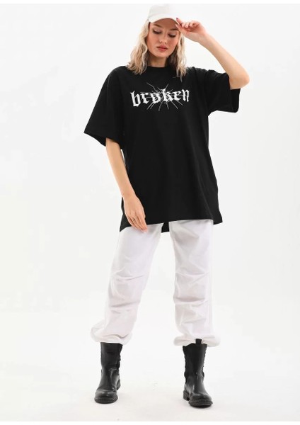 Baskılı Oversize T-Shirt Siyah