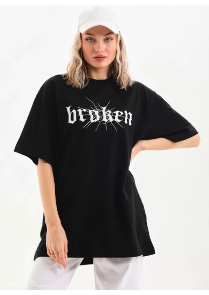 Baskılı Oversize T-Shirt Siyah