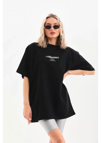 Baskılı Oversize T-Shirt Siyah