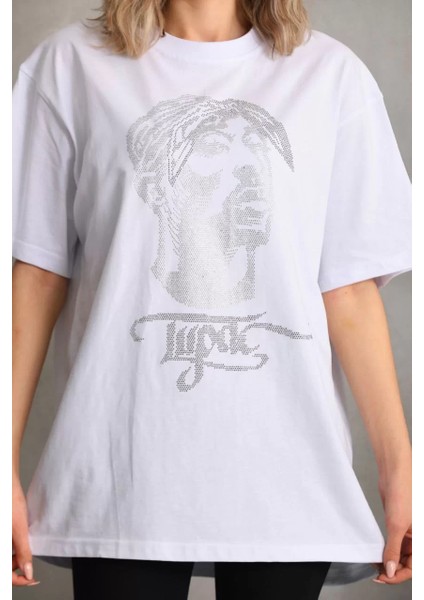 Taş Desenli Oversize T-Shirt Beyaz modelleri