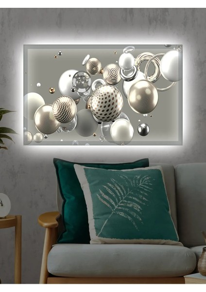 3D Beyaz Çiçek Desenli LED Işıklı Dekoratif Tablo