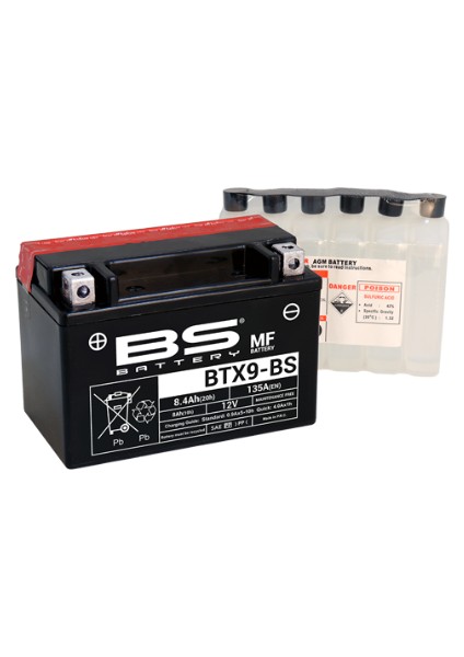 Bs Motosiklet Aküsü Sulu Btx9-Bs 12 Volt 8.4 Amper