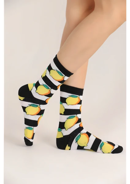 Socks And More Limon Desenli Tasarım Sarı Renkli Çorap Unisex Soket Sm