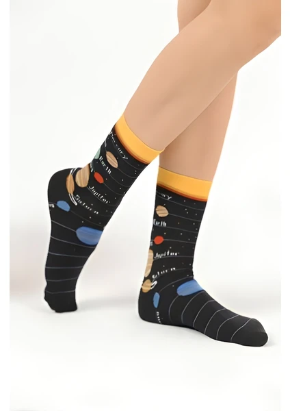 Socks And More Gezegenler Tasarımlı Renkli Çorap Unisex Soket Sm