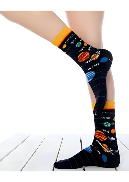 Socks And More Gezegenler Tasarımlı Renkli Çorap Unisex Soket Sm