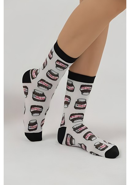 Socks And More Çikolata Desenli Beyaz Renkli Çorap Unisex Soket Çorap Sm