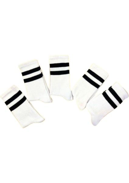 Socks And More Çizgili Kolej Tenis Beyaz 5'li Çorap Seti Unisex Sm