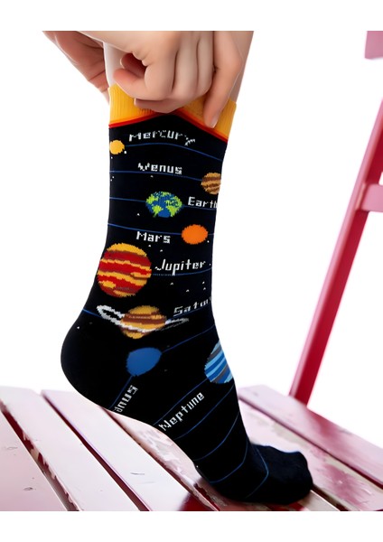 Socks And More Gezegenler Tasarımlı Renkli Çorap Unisex Soket Sm