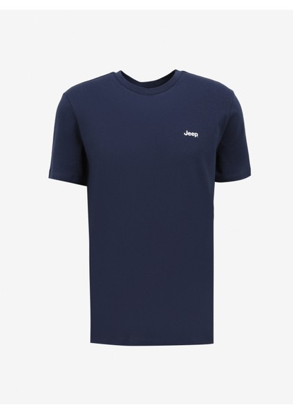 Lacivert Erkek Bisiklet Yaka Baskılı T-Shirt J4SM-TST7245