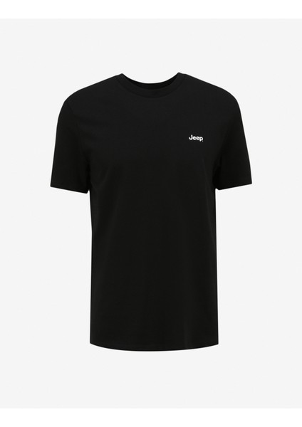 Siyah Erkek Bisiklet Yaka Baskılı T-Shirt J4SM-TST7245