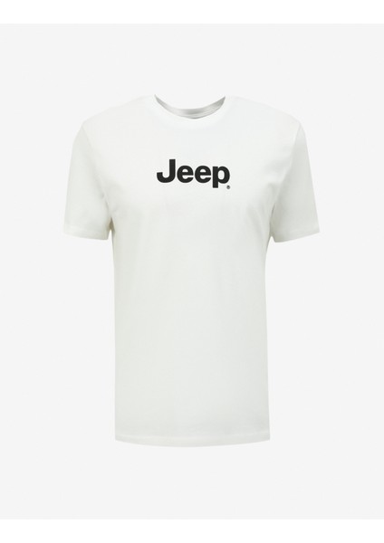 Kırık Beyaz Erkek Bisiklet Yaka Baskılı T-Shirt J4SM-TST7246