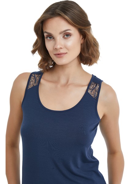 Yuvarlak Yaka Düz Lacivert Kadın Pijama Takımı 51316 modelleri