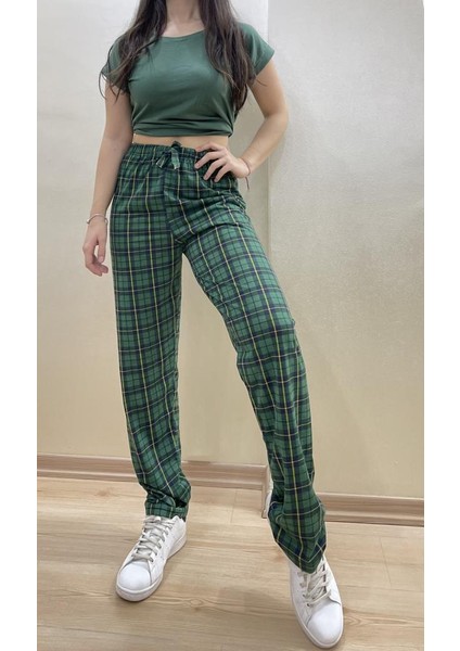Kadın Lastikli Bel %100 Pamuklu Kurdeleli Desenli Pijama Altı