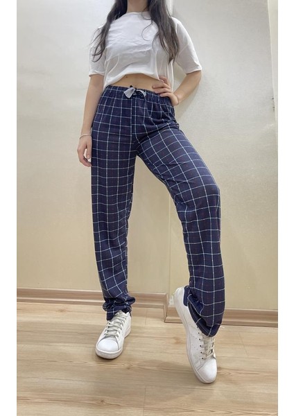Kadın Lastikli Bel %100 Pamuklu Kurdeleli Desenli Pijama Altı