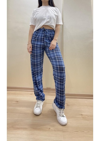 Kadın Lastikli Bel %100 Pamuklu Kurdeleli Desenli Pijama Altı