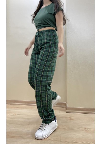 Kadın Lastikli Bel %100 Pamuklu Kurdeleli Desenli Pijama Altı fırsatları
