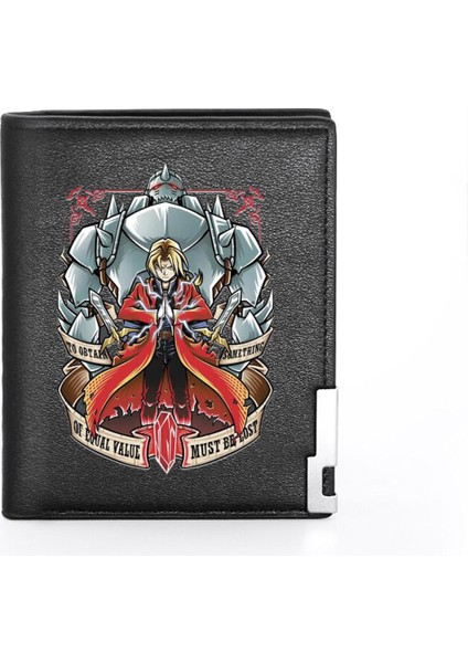 Fullmetal Alchemist Edward Elric Otomatik Posta Deri Cüzdan Klasik Erkek Kadın Cüzdan Ince Kredi Kartı/kimlik Sahipleri Kısa Çantalar (Yurt Dışından)