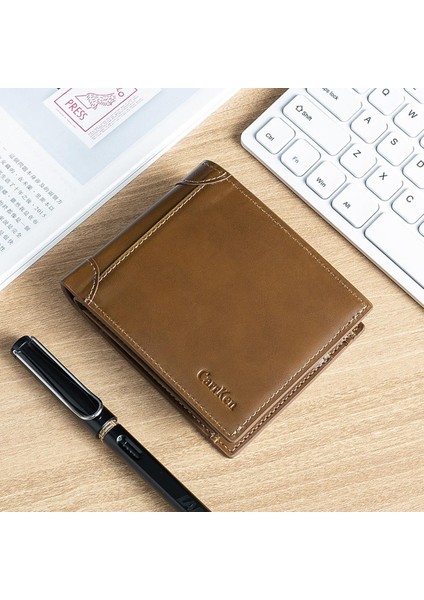 Yeni Cüzdan Erkek Kısa Retro Avrupa ve Amerikan Gençlik Pu Cüzdan Çoklu Kart Bozuk Para Cüzdanı Çok Fonksiyonlu Cüzdan (Yurt Dışından)