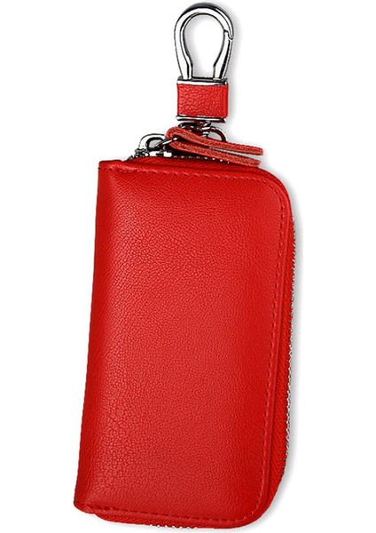 Anahtar Kutu Deri Erkek Araba Anahtarı Kutu Iş Çok Fonksiyonlu Fermuar Anahtarlık Kırmızı (Yurt Dışından)