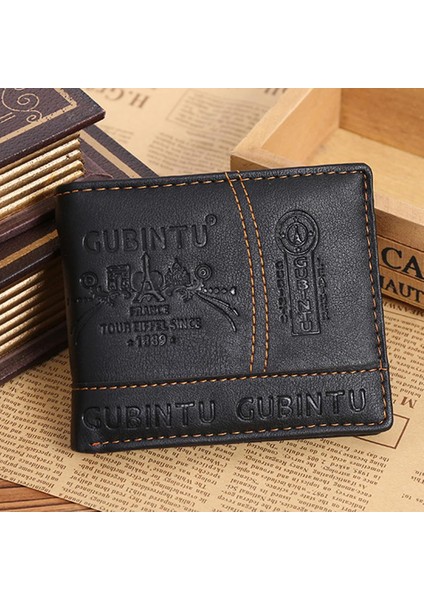 Erkek Deri Bifold Cüzdan Erkek Cüzdan Kredi/kimlik Kartı Makbuz Fotoğraf Tutucu Bozuk Para Cüzdanı Vintage Çantalar Düz Renk Küçük Para Çantası (Yurt Dışından)