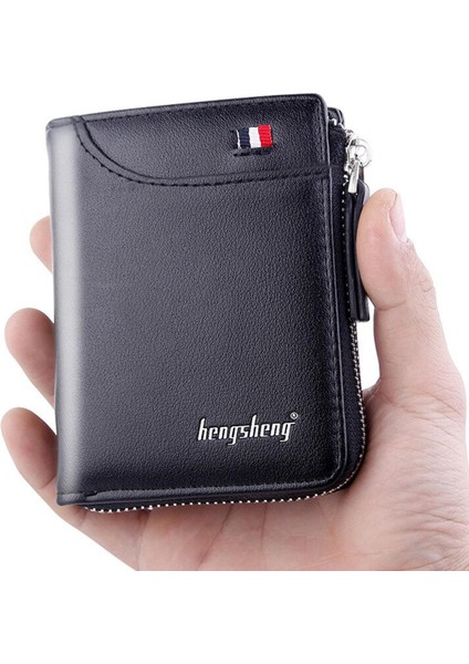 Erkekler Için Cüzdan Kısa Rahat Carteras Iş Katlanabilir Cüzdan Pu Deri Erkek Billetera Hombre Lüks Küçük Fermuarlı Bozuk Para Cüzdanı (Yurt Dışından)