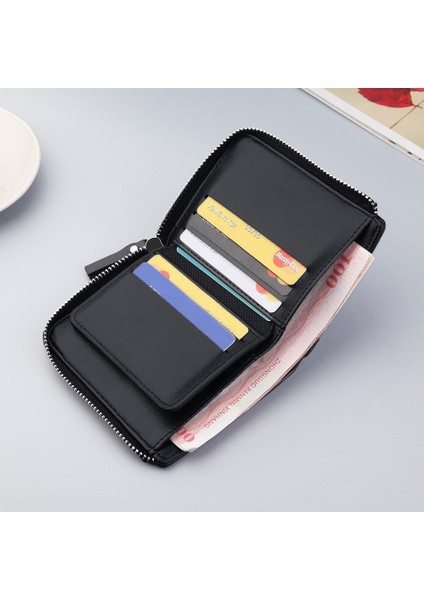 Erkekler Için Cüzdan Kısa Rahat Carteras Iş Katlanabilir Cüzdan Pu Deri Erkek Billetera Hombre Lüks Küçük Fermuarlı Bozuk Para Cüzdanı (Yurt Dışından)