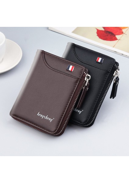 Erkekler Için Cüzdan Kısa Rahat Carteras Iş Katlanabilir Cüzdan Pu Deri Erkek Billetera Hombre Lüks Küçük Fermuarlı Bozuk Para Cüzdanı (Yurt Dışından)