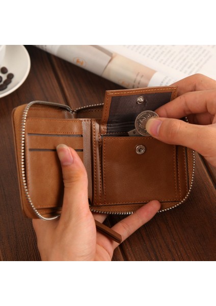 Hengsheng Yeni Erkek Cüzdanı Retro Erkek Yatay Fermuarlı Çanta Kart Çantası Genç Erkek Cüzdanı Bozuk Para Cüzdanı Cüzdan (Yurt Dışından)