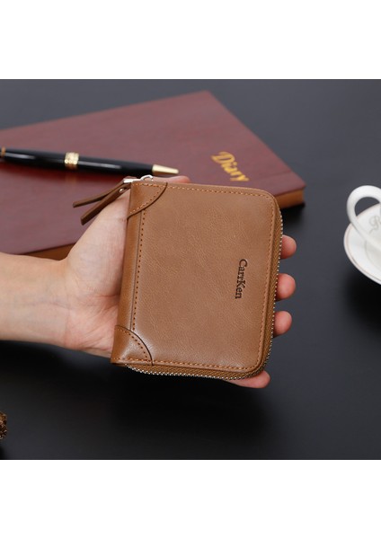 Yeni Erkek Kısa Cüzdan Kore Rahat Retro Fermuar Cüzdan Çok Fonksiyonlu Toka Bayanlar Bozuk Para Cüzdanı (Yurt Dışından)