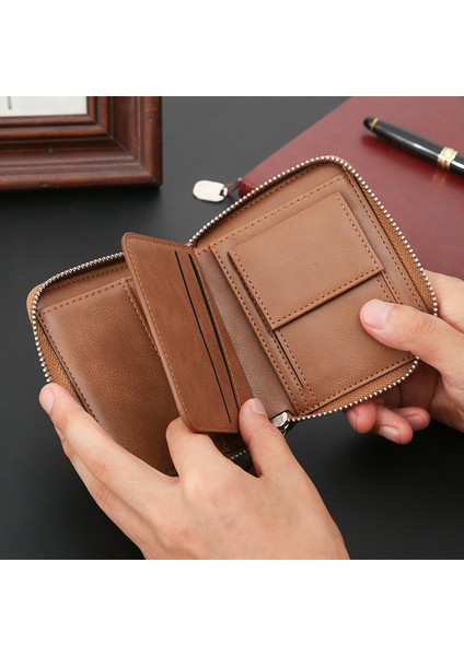 Yeni Erkek Kısa Cüzdan Kore Rahat Retro Fermuar Cüzdan Çok Fonksiyonlu Toka Bayanlar Bozuk Para Cüzdanı (Yurt Dışından) indirimleri