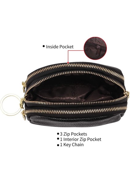 Kadın Üçlü Zip Anahtarlık Bozuk Para Cüzdanı Deri Kartlıklı Cüzdan Mini Kese-Siyah (Yurt Dışından) fırsatları