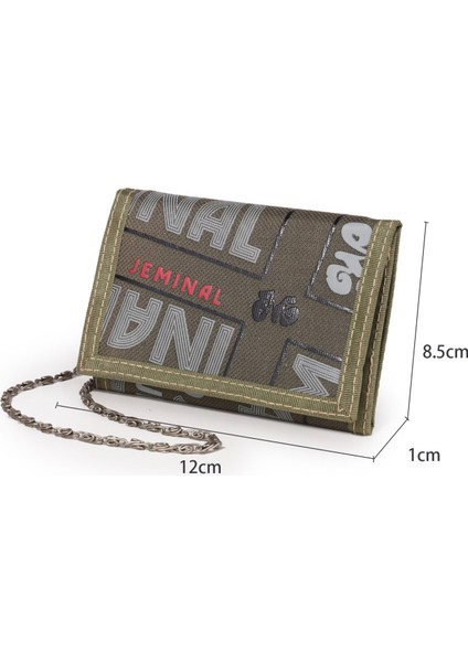 Erkekler Rahat Ince Cüzdan Mektuplar Baskı Kartı Anahtar Sahipleri Kımlık Kartı Bozuk Para Cüzdanı Unisex Vahşi Taşınabilir Cüzdan Metal Zincir Bileklik ile (Yurt Dışından)