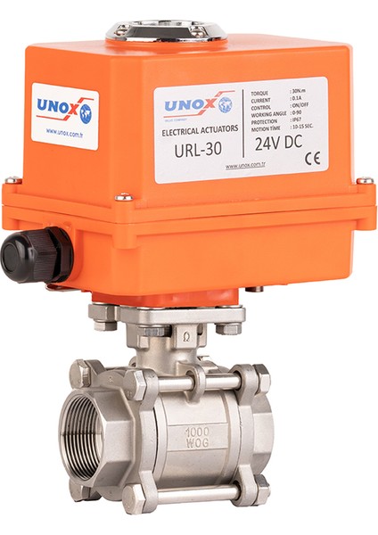 DN15-1/2" 24 V Dc Elektrikli Aktüatörlü Dişli Küresel Vana 3 Parçalı