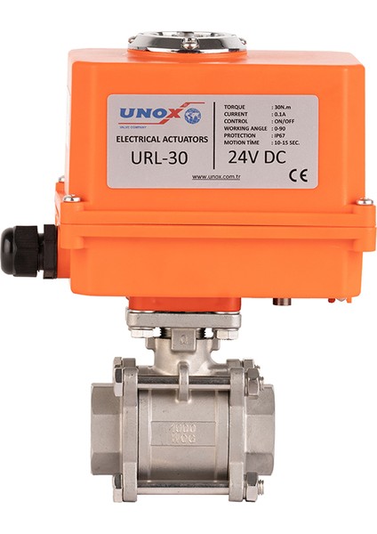 DN15-1/2" 24 V Dc Elektrikli Aktüatörlü Dişli Küresel Vana 3 Parçalı