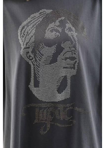 Taş Desenli Oversize T-Shirt Füme fiyatları