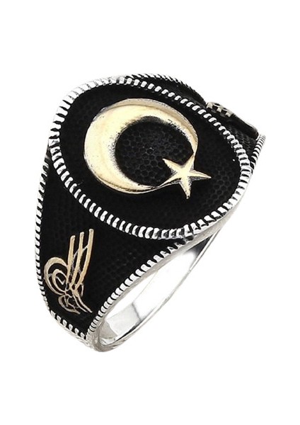Erkek Yüzük Gümüş 925 Ay Yıldız