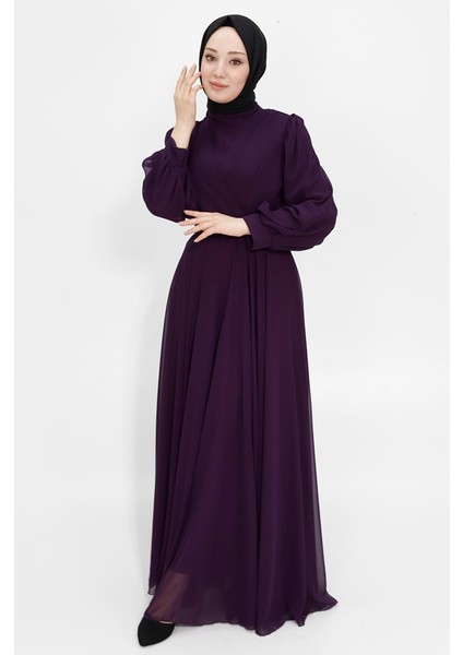4105 Kruvaze Yaka Şifon Kumaş Tesettür Abiye