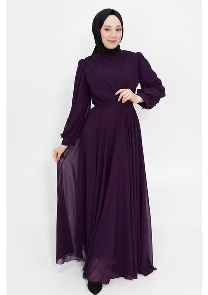 4105 Kruvaze Yaka Şifon Kumaş Tesettür Abiye fiyatları