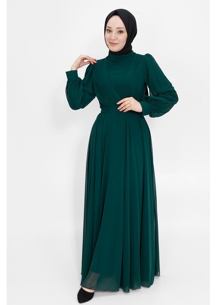 4105 Kruvaze Yaka Şifon Kumaş Tesettür Abiye modelleri