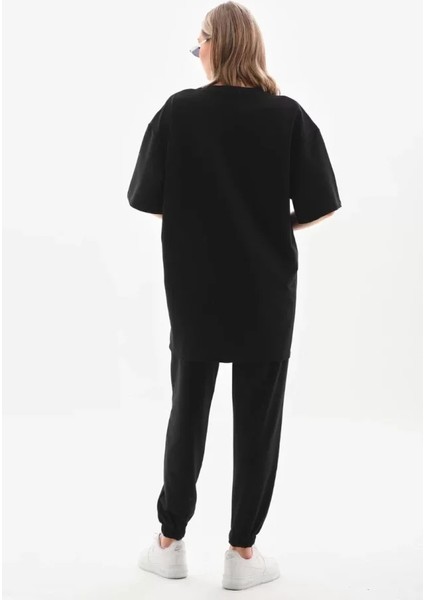 Taşlı T-Shirt ve Eşofman Takımı - Siyah fiyatları