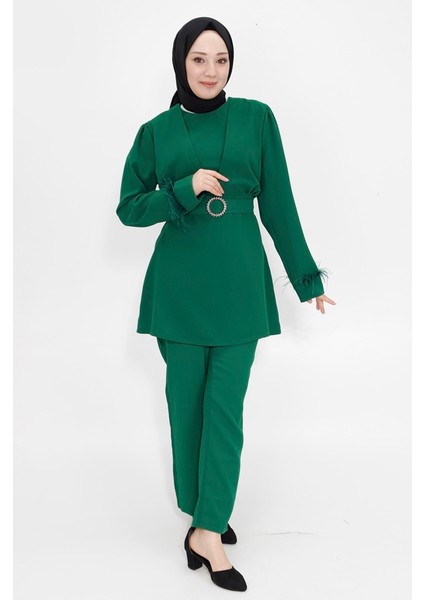2414 Kemeri Taşlı Krep Kumaş Tesettür Ikili Takım