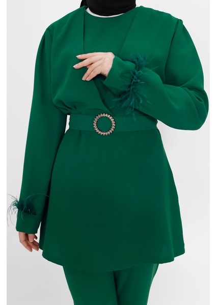 2414 Kemeri Taşlı Krep Kumaş Tesettür Ikili Takım fiyatları