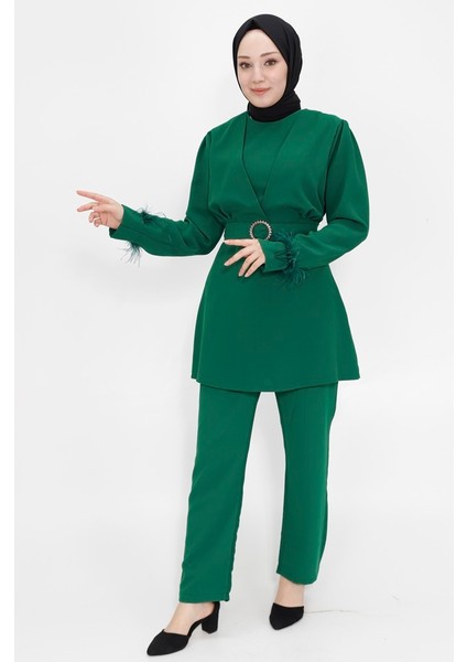 2414 Kemeri Taşlı Krep Kumaş Tesettür Ikili Takım modelleri