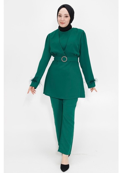 2414 Kemeri Taşlı Krep Kumaş Tesettür Ikili Takım fırsatları